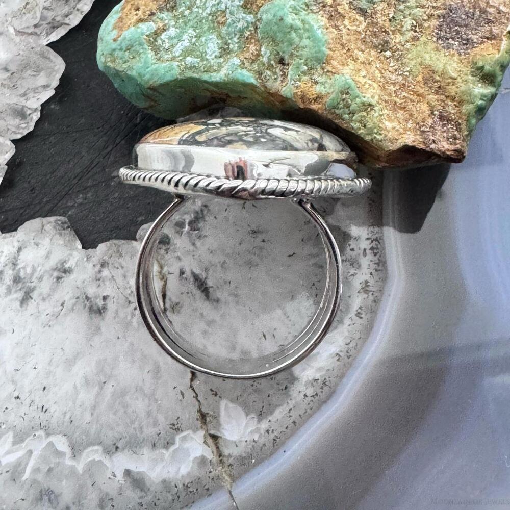 Sterling Southwestern Style Wide Teardrop Maligano Jasper Ring S 7.75 For Women - Picture 8 of 10